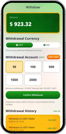 USDT withdrawal screen